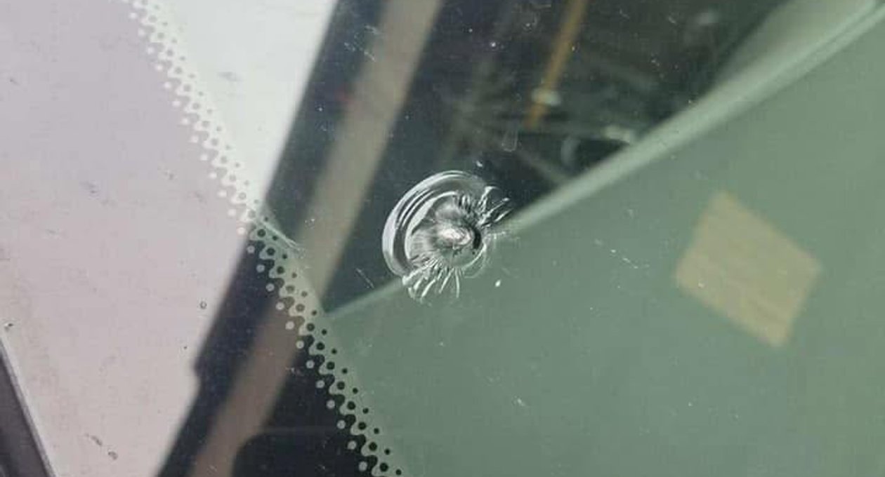 Small rock chip repair on a windshield
