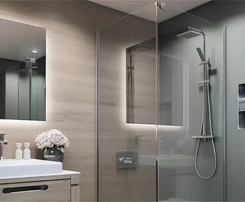 Glass shower door by LaPlace Glass Works