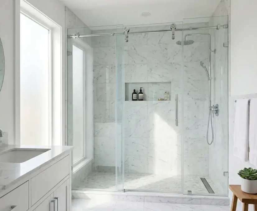 Frameless glass shower door installation